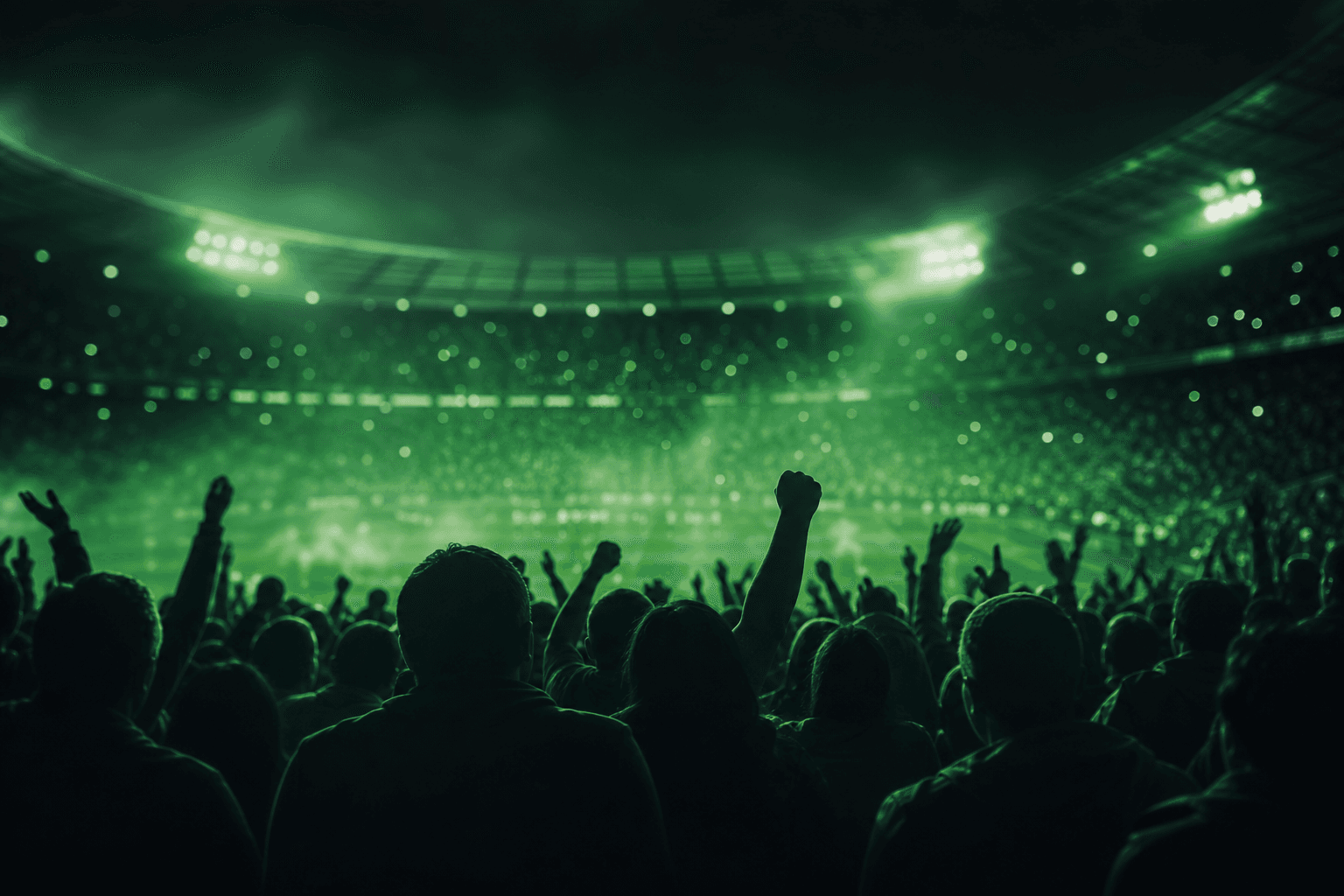 Stadium crowd under floodlights